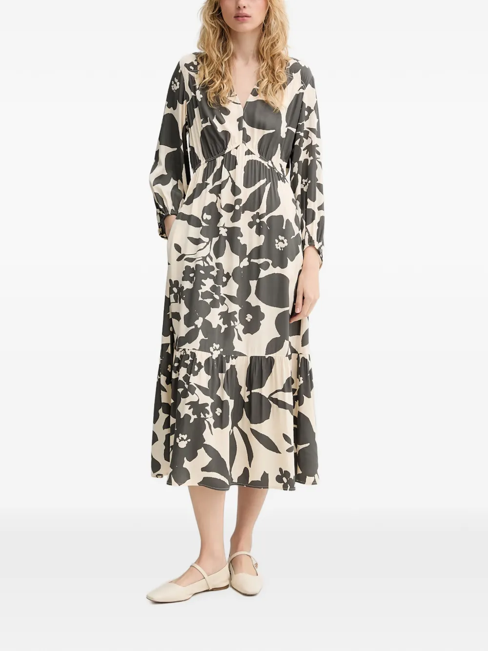 Marc O'Polo Gestuftes Midikleid mit Blumenprint - Nude
