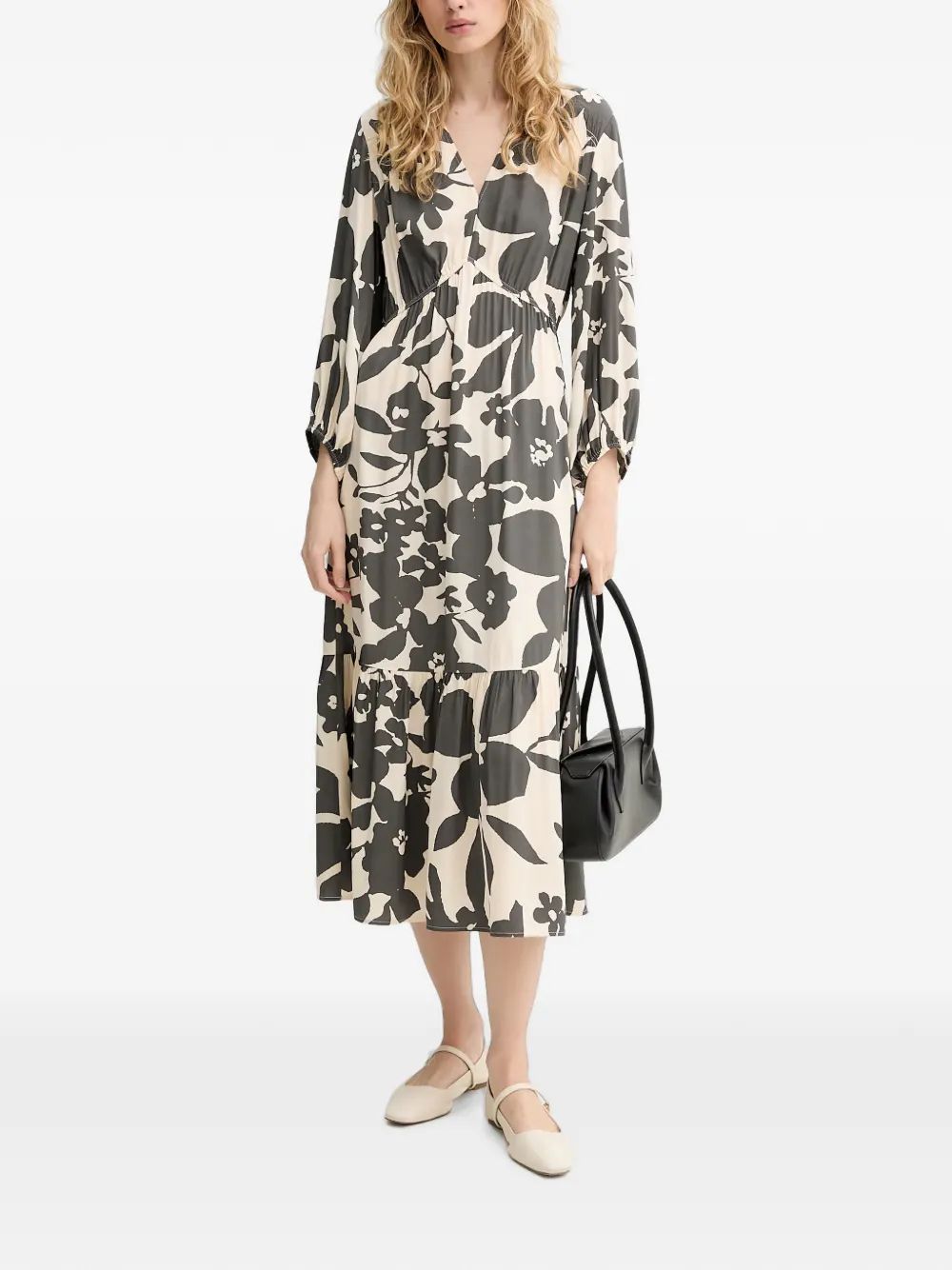 Marc O'Polo Gelaagde midi-jurk met bloemenprint Beige