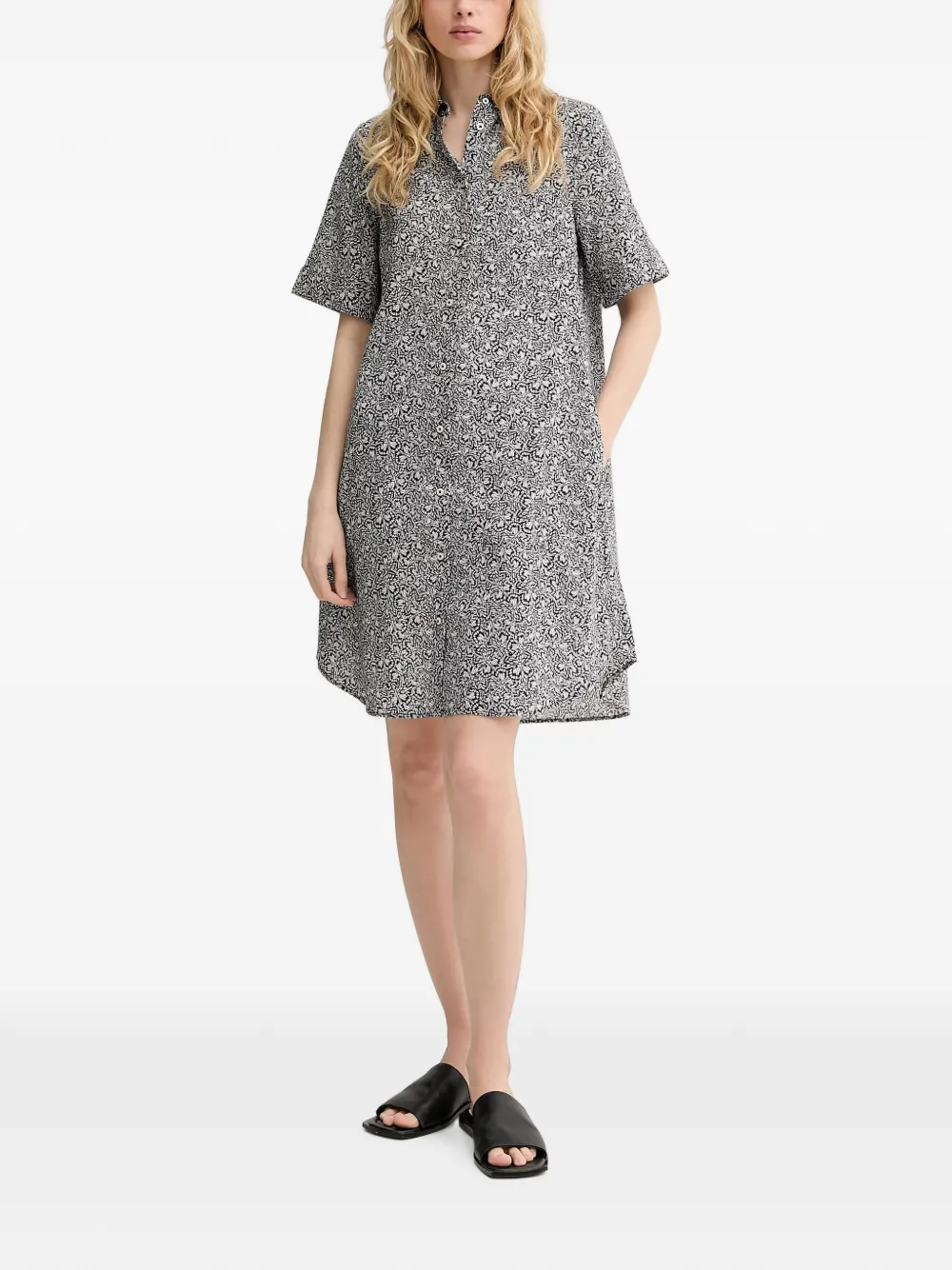 Marc O'Polo Midikleid mit Schmetterling-Print - Schwarz
