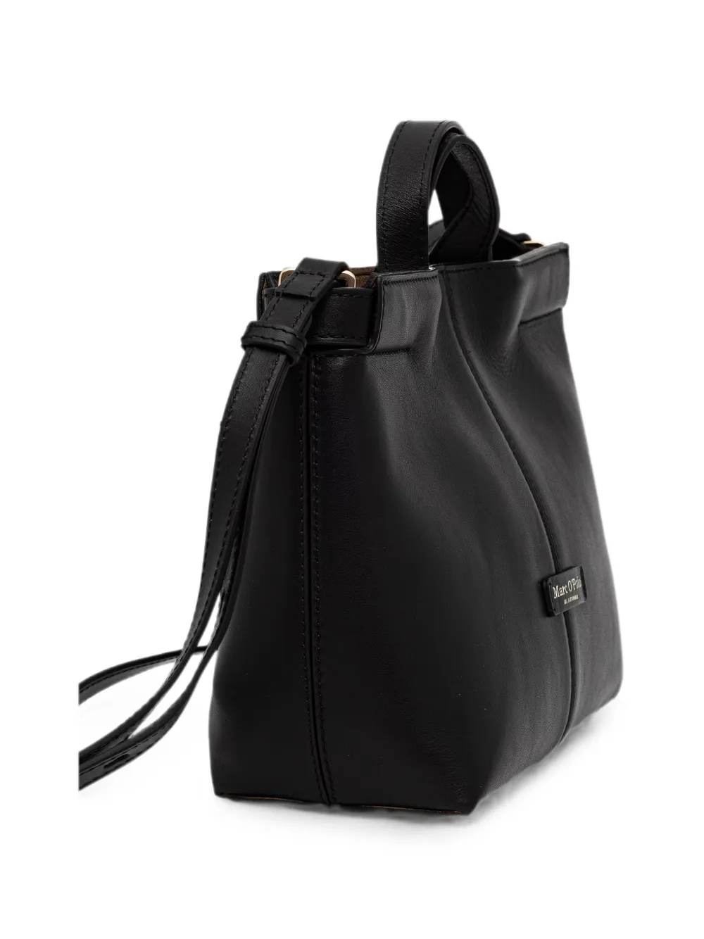 Marc O'Polo Leren shopper met logopatch Zwart