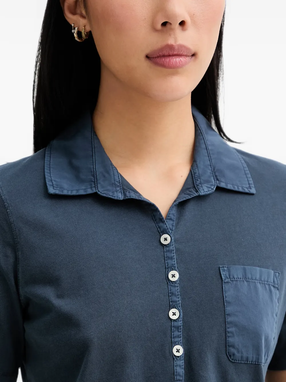 Marc O'Polo Polotop met borstzak en knopen Blauw