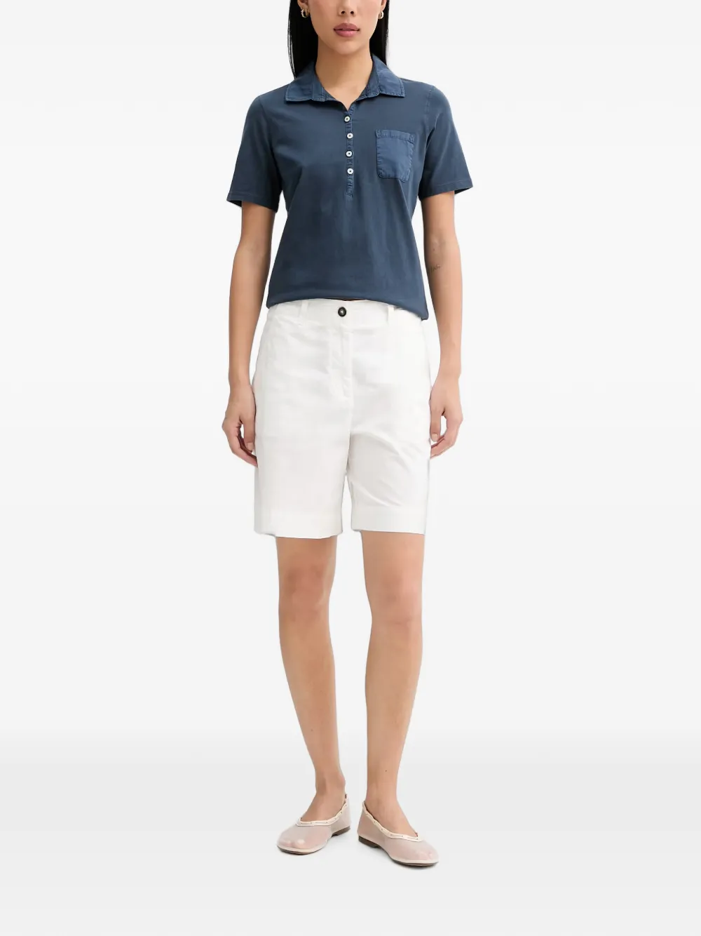 Marc O'Polo Polotop met borstzak en knopen Blauw