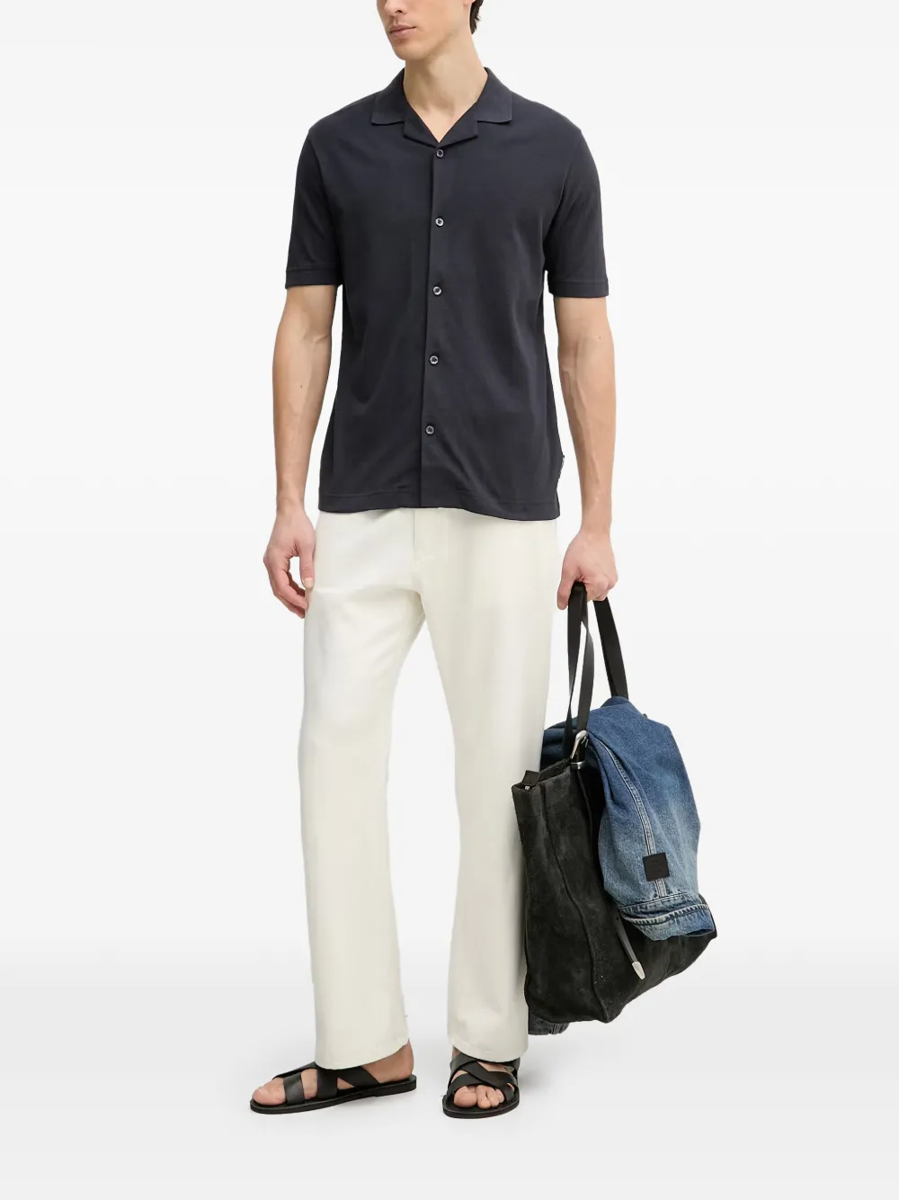 Marc O'Polo short-sleeve camp-collar shirt Grijs