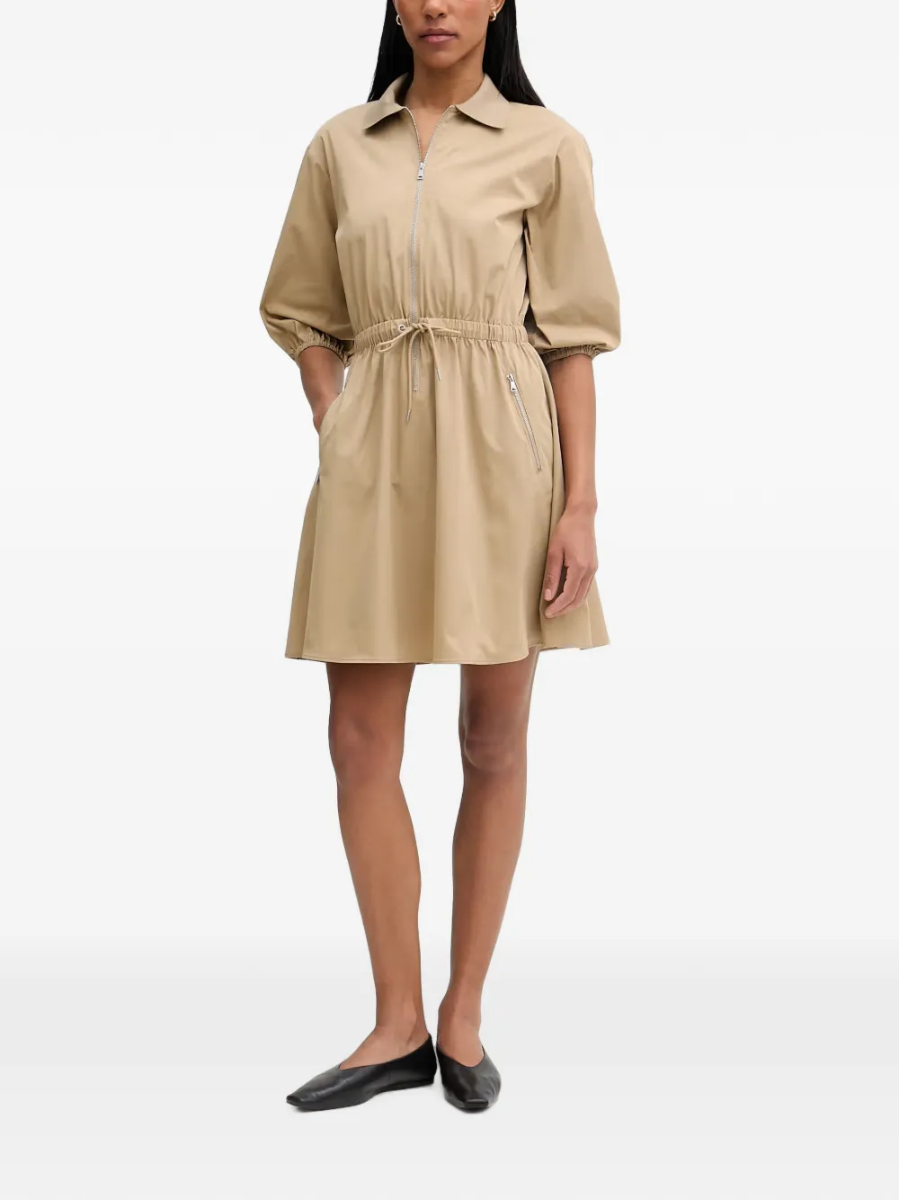 Marc O'Polo zip-up drawstring-waist mini dress Beige