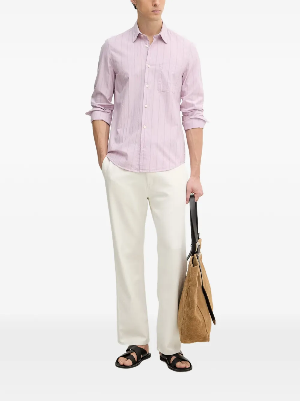 Marc O'Polo shirt met verticale streep en borstzak Roze