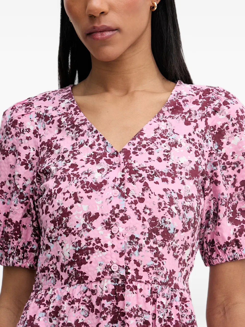 Marc O'Polo floral-print puff-sleeve midi dress Roze