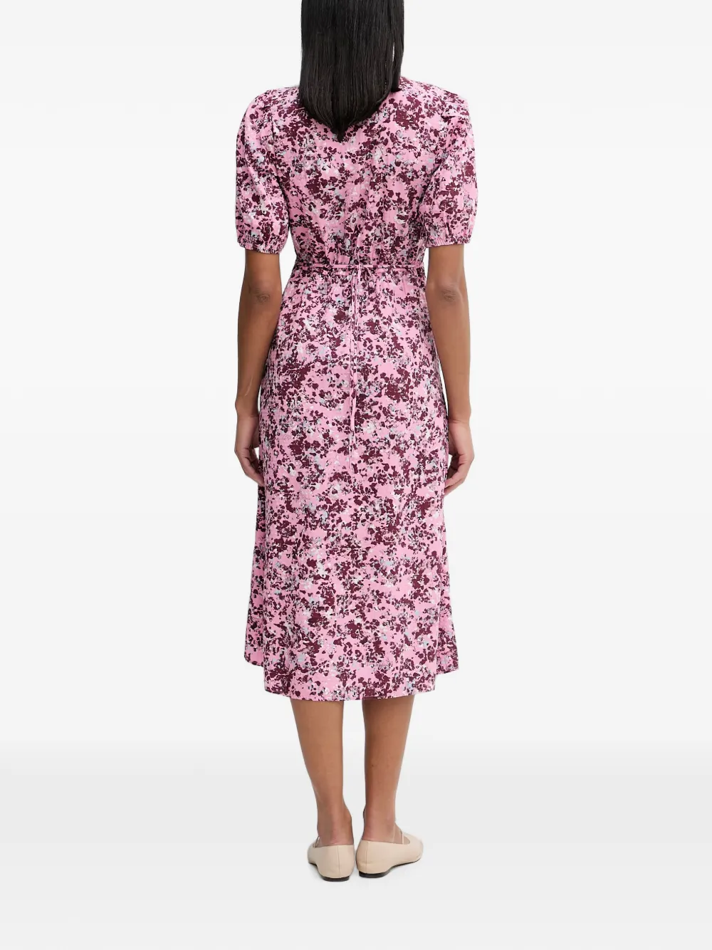 Marc O'Polo floral-print puff-sleeve midi dress Roze