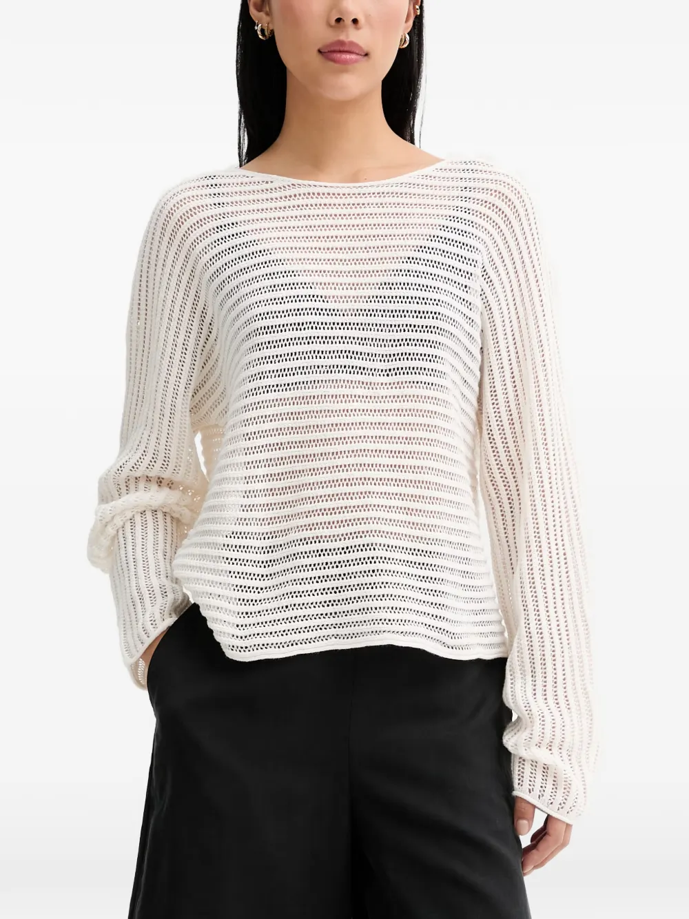 Marc O'Polo Ajour open-knit boat-neck sweater Wit