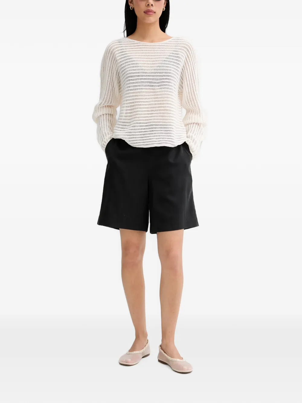Marc O'Polo Ajour open-knit boat-neck sweater Wit