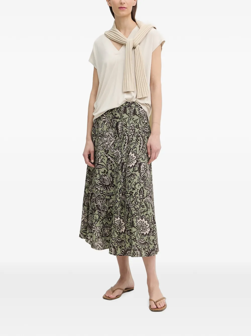 Marc O'Polo Flared midi-rok met bloemenprint Groen