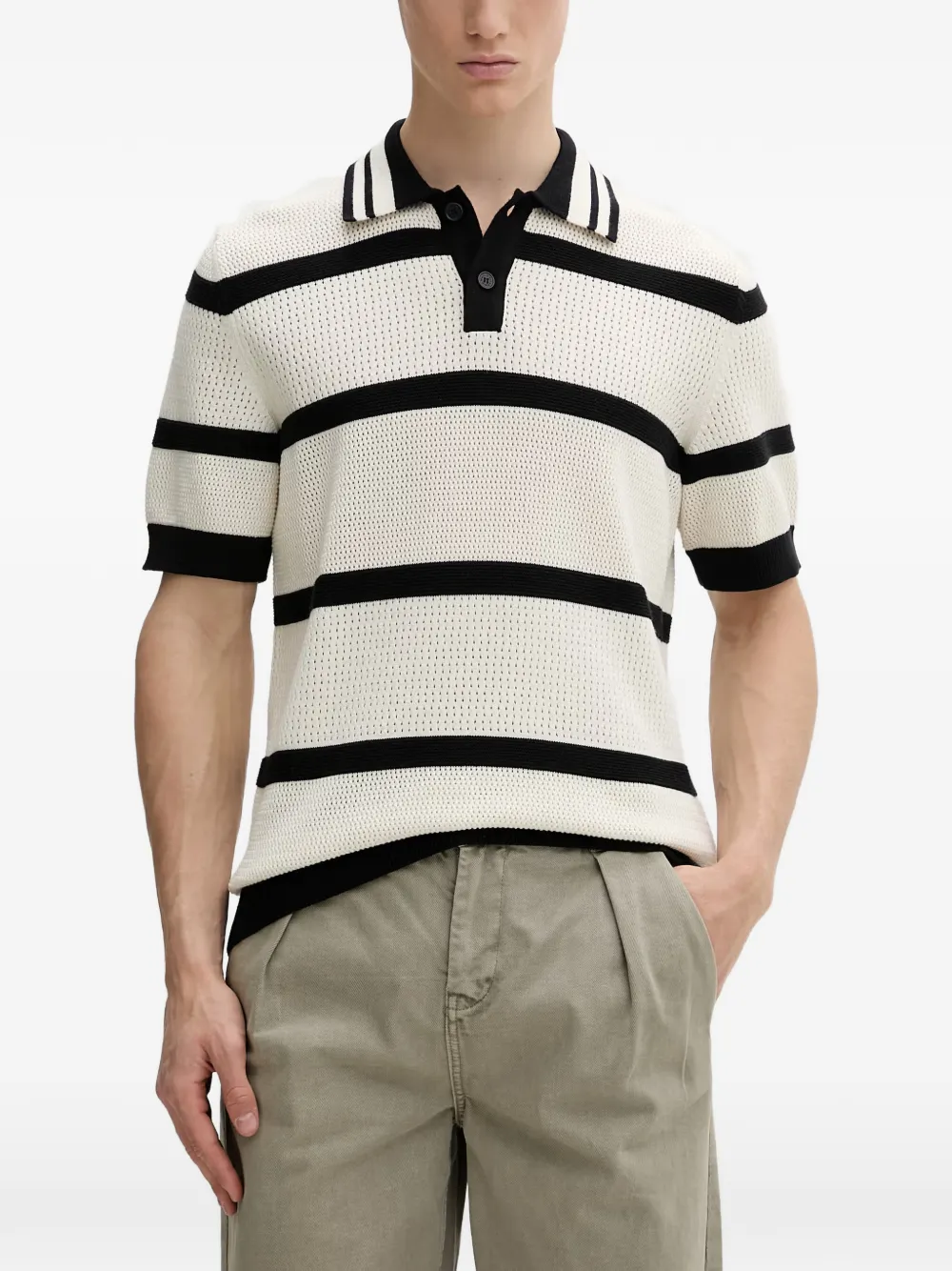 Marc O'Polo striped pointelle-knit polo shirt