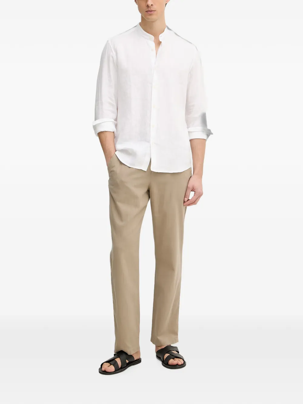 Marc O'Polo band-collar long-sleeve shirt Wit
