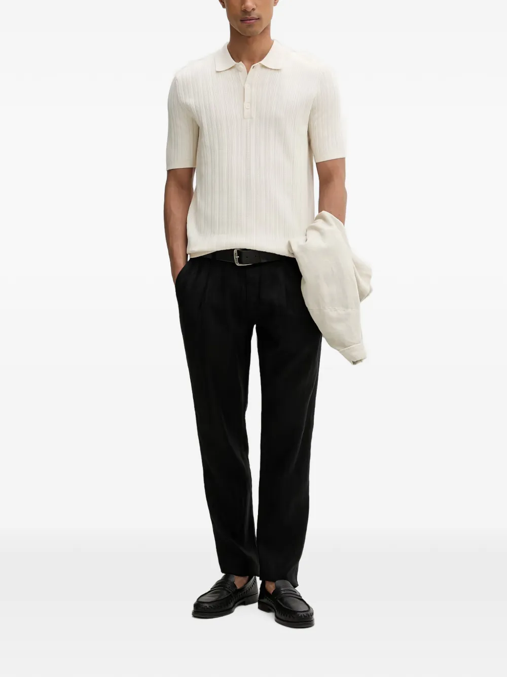 Marc O'Polo Ribgebreid poloshirt Beige