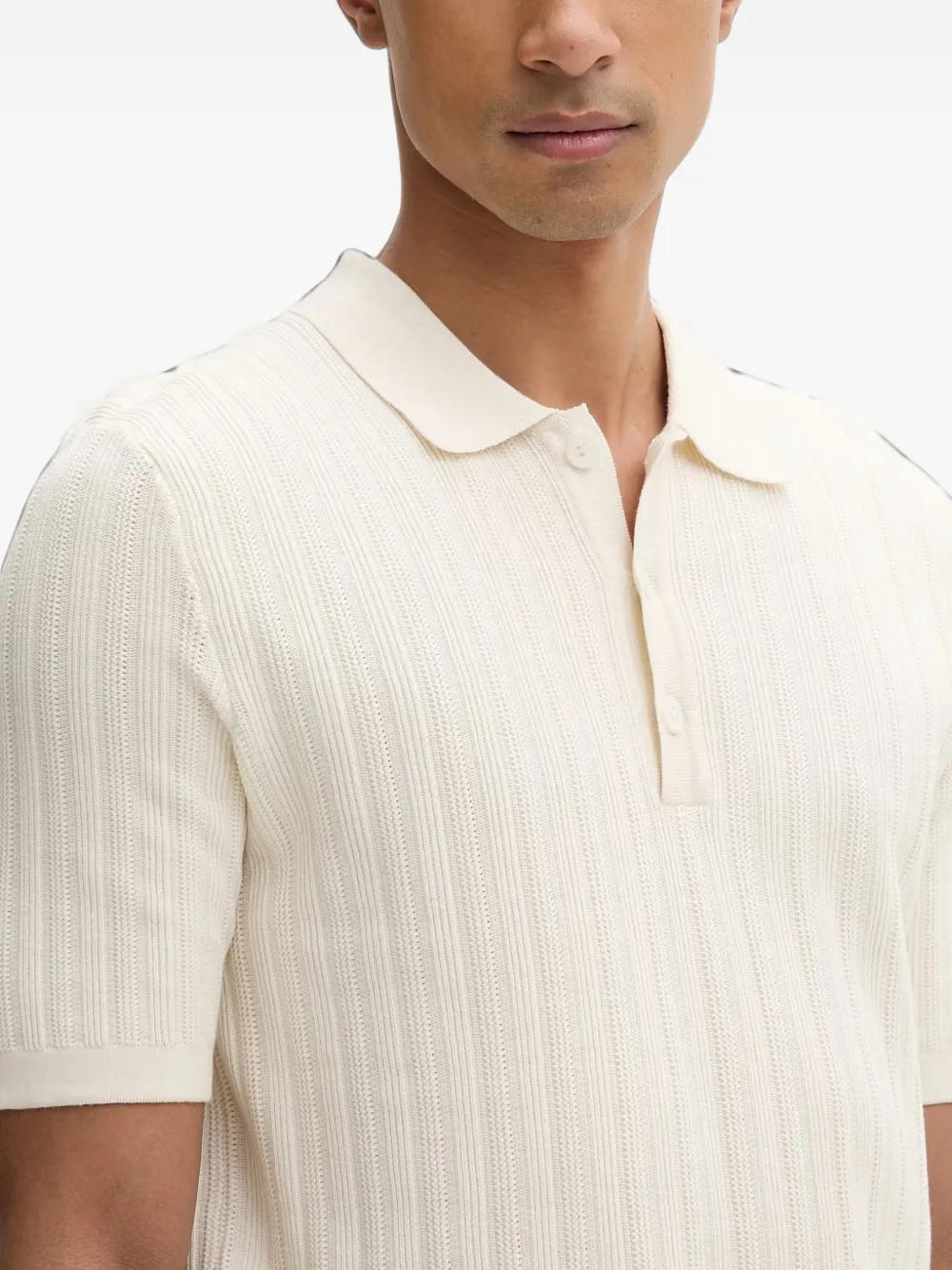 Marc O'Polo Ribgebreid poloshirt Beige
