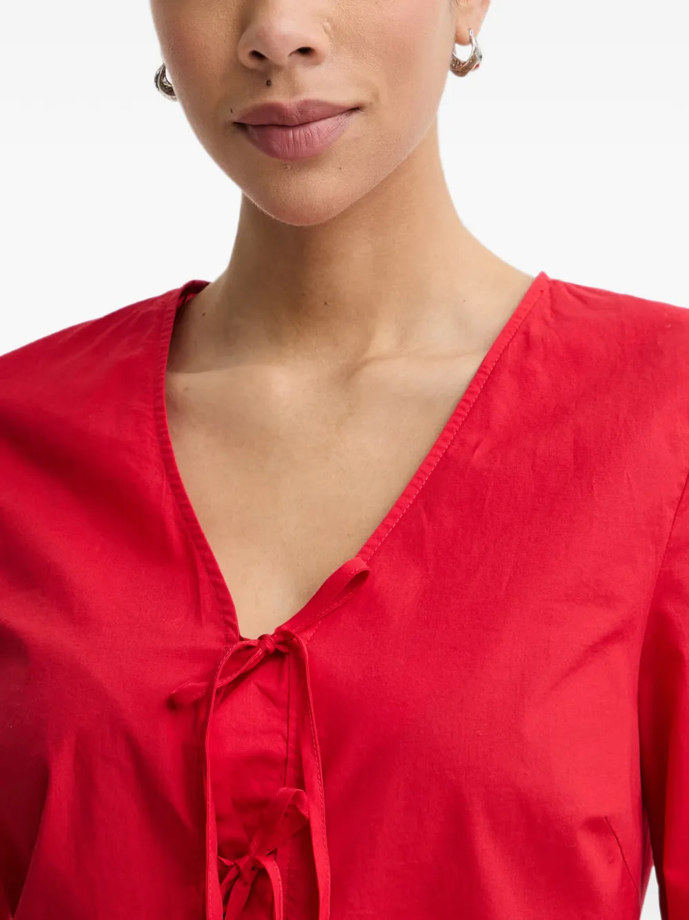 Marc O'Polo Peplum blouse met veters Rood