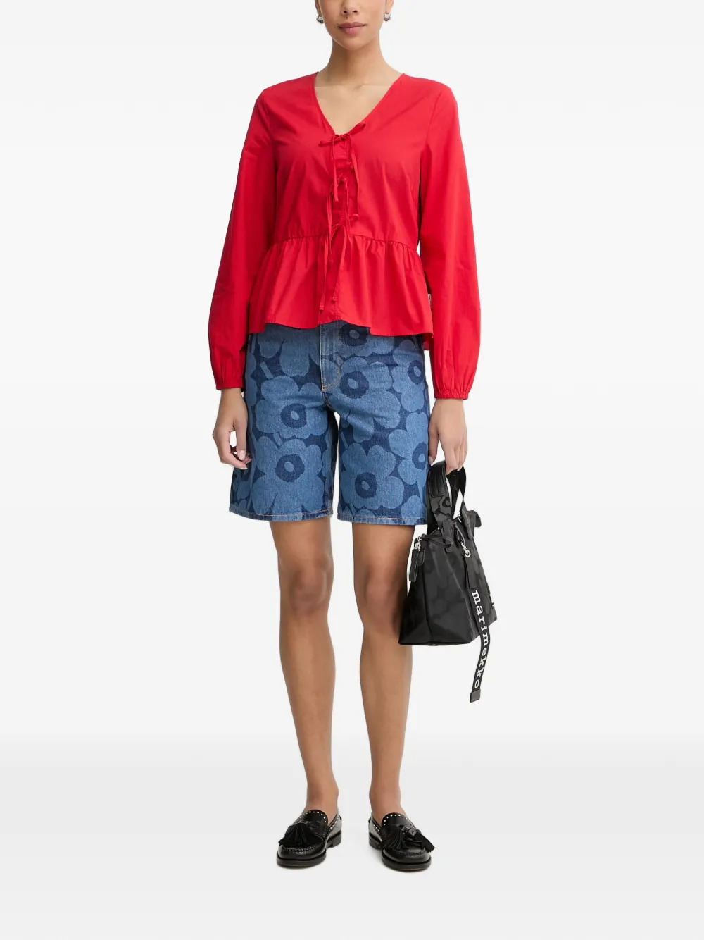 Marc O'Polo Peplum blouse met veters Rood