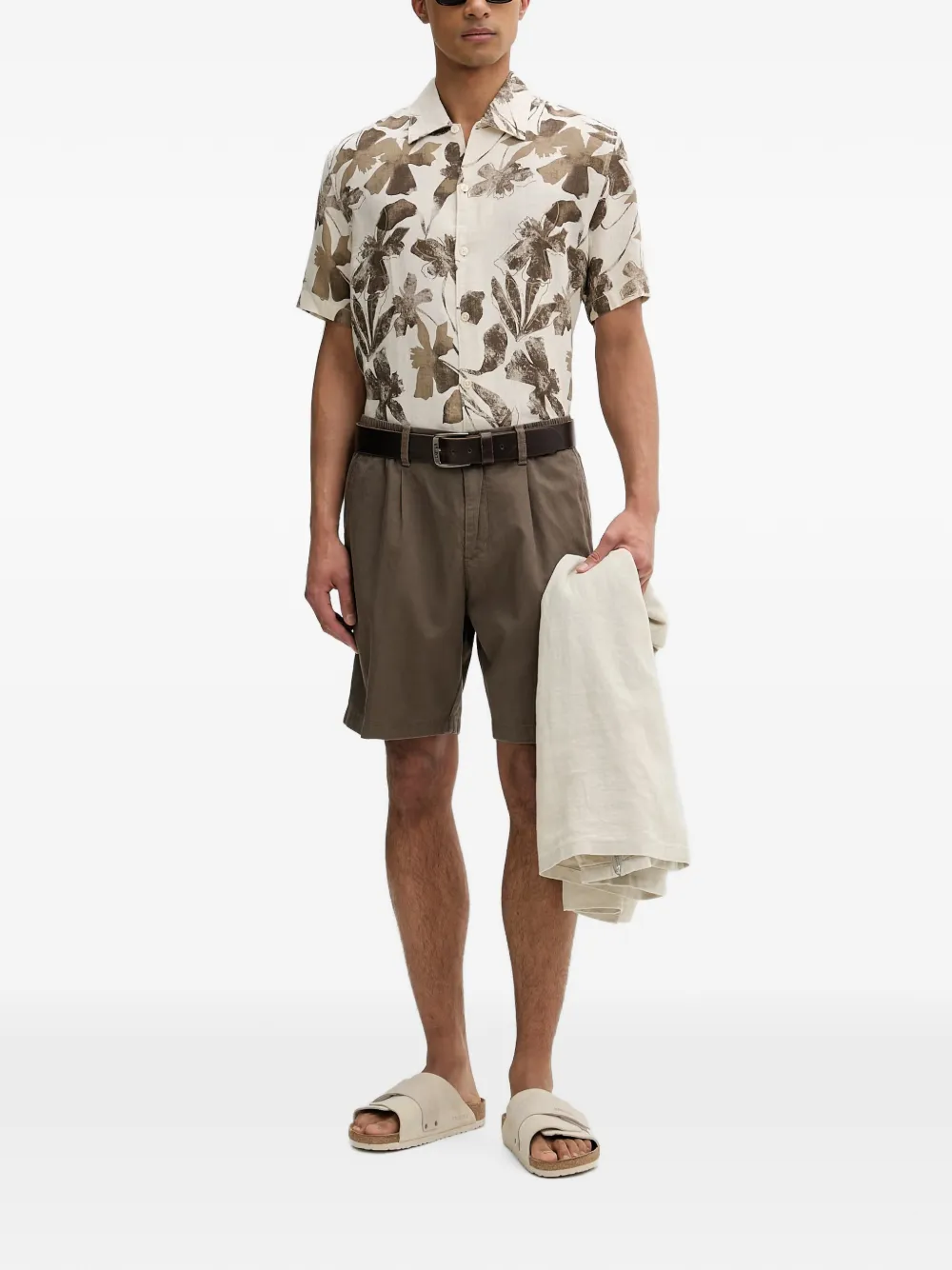 Marc O'Polo Geplooide shorts met elastische taille Bruin