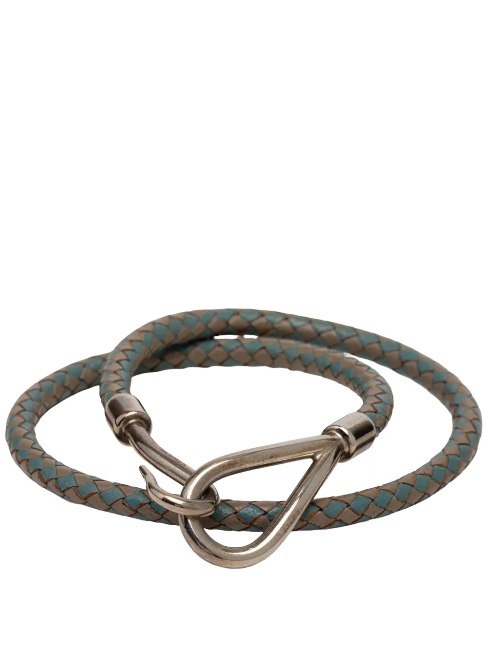 Hermès Pre-Owned 2000-2015 Palladium Plated and Woven Leather Jumbo Hook Double Tour Bracelet costume bracelet - Blu