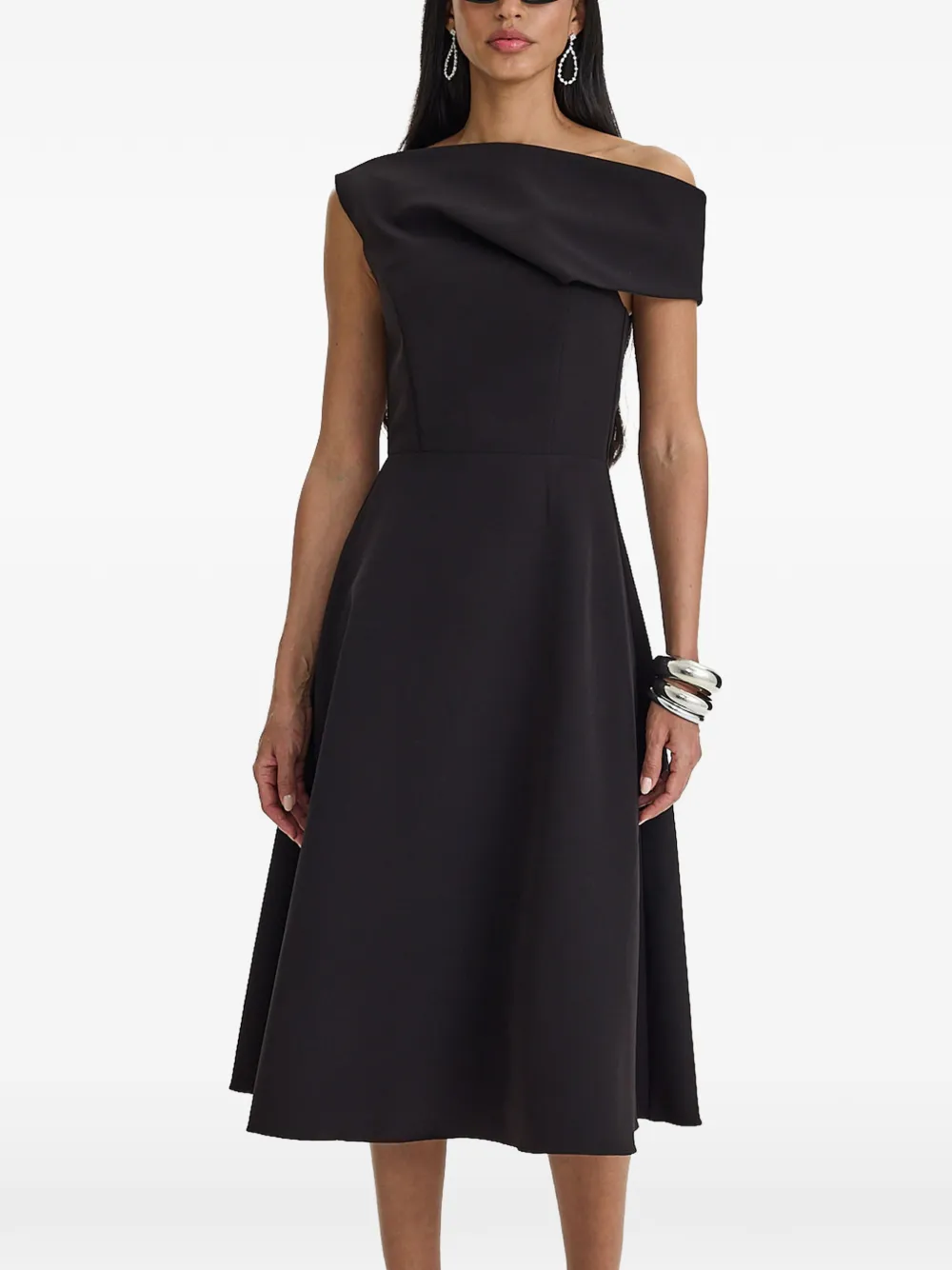 MOOS STUDIO off-shoulder draped midi dress - Black