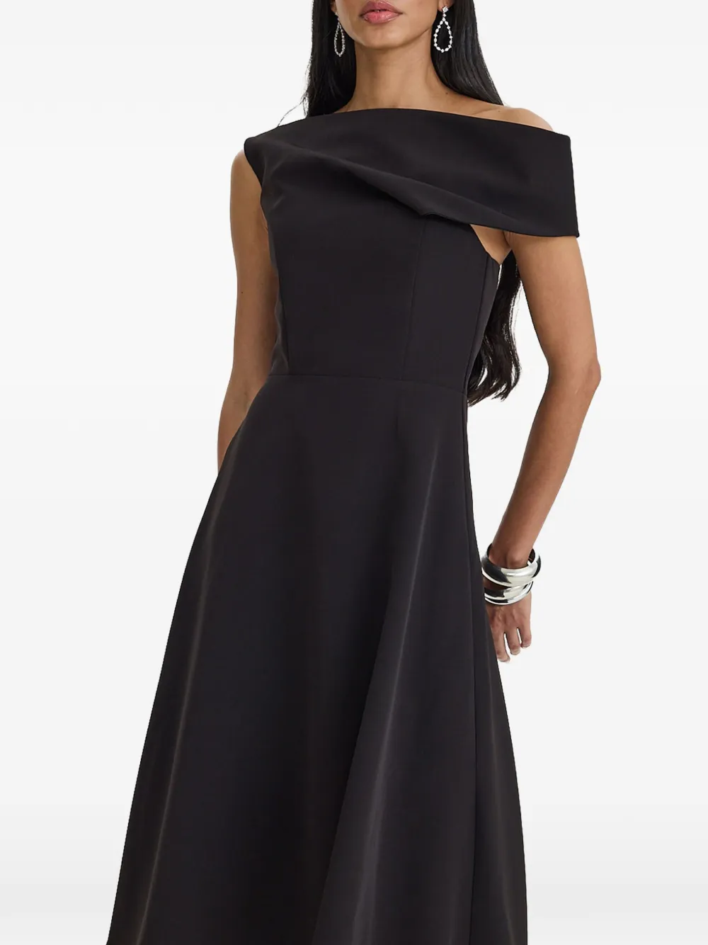 MOOS STUDIO Off-shoulder midi-jurk Zwart