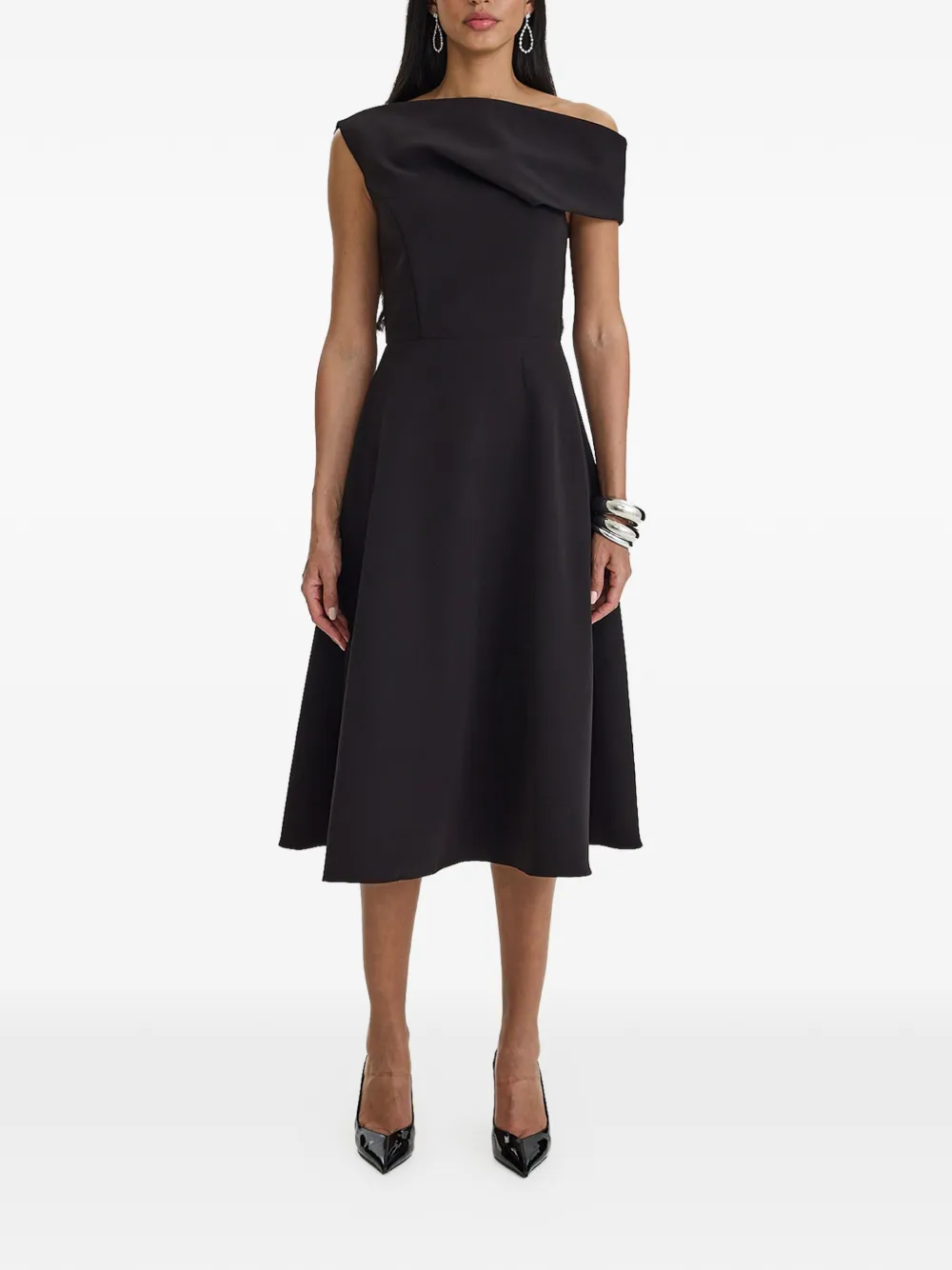 MOOS STUDIO Off-shoulder midi-jurk Zwart