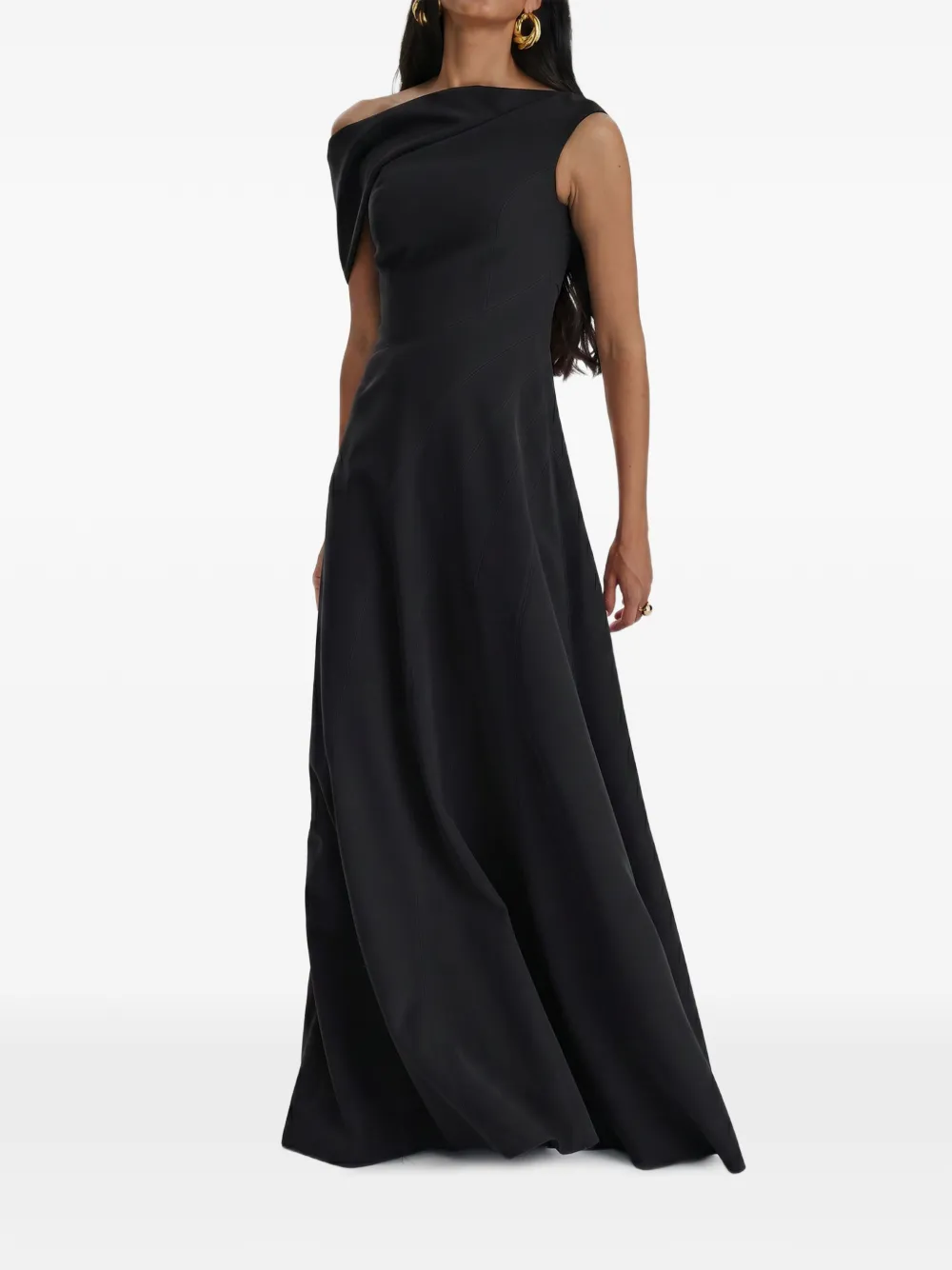 MOOS STUDIO Off-shoulder avondjurk met vlakken Zwart