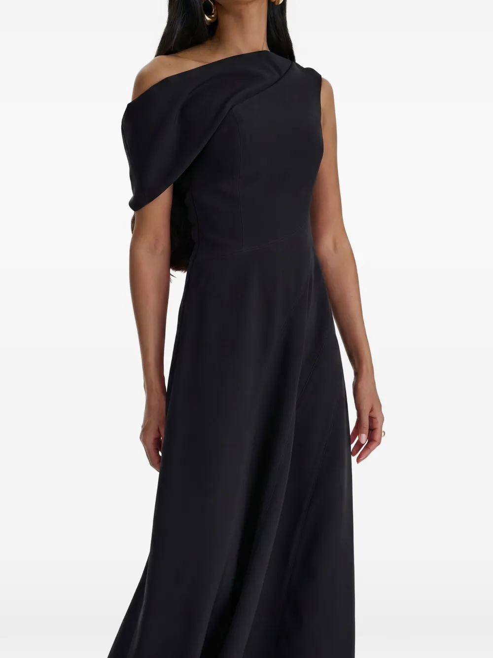 MOOS STUDIO Off-shoulder avondjurk met vlakken Zwart