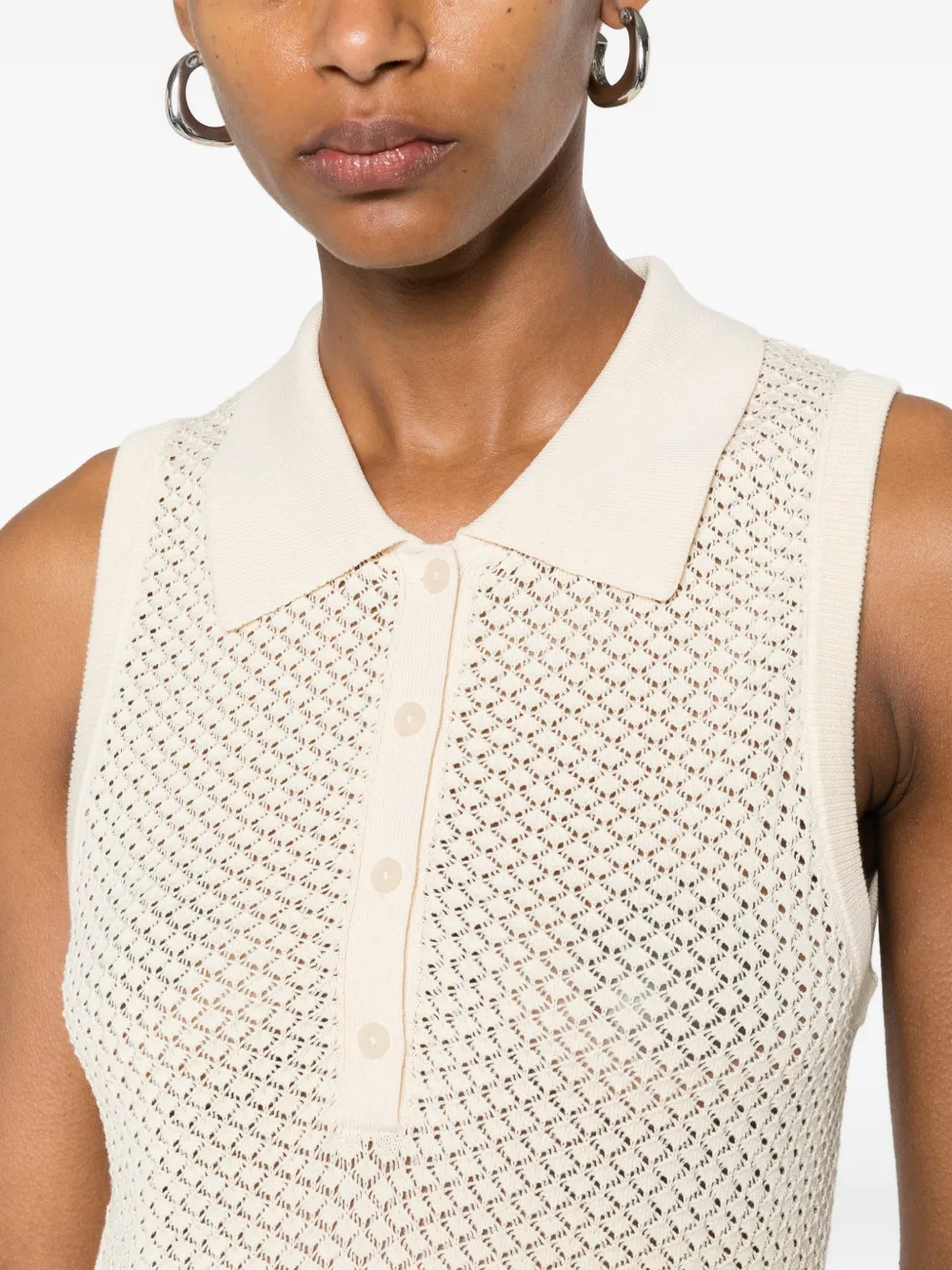 Gant Mouwloos poloshirt met pointelle-effect Beige