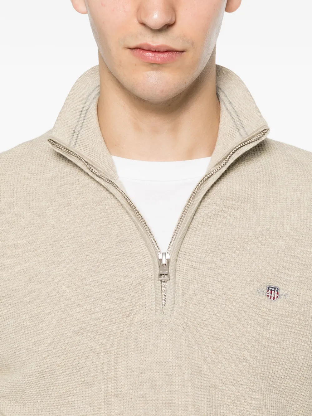 Gant Trui met geborduurd logo en kwartrits Beige