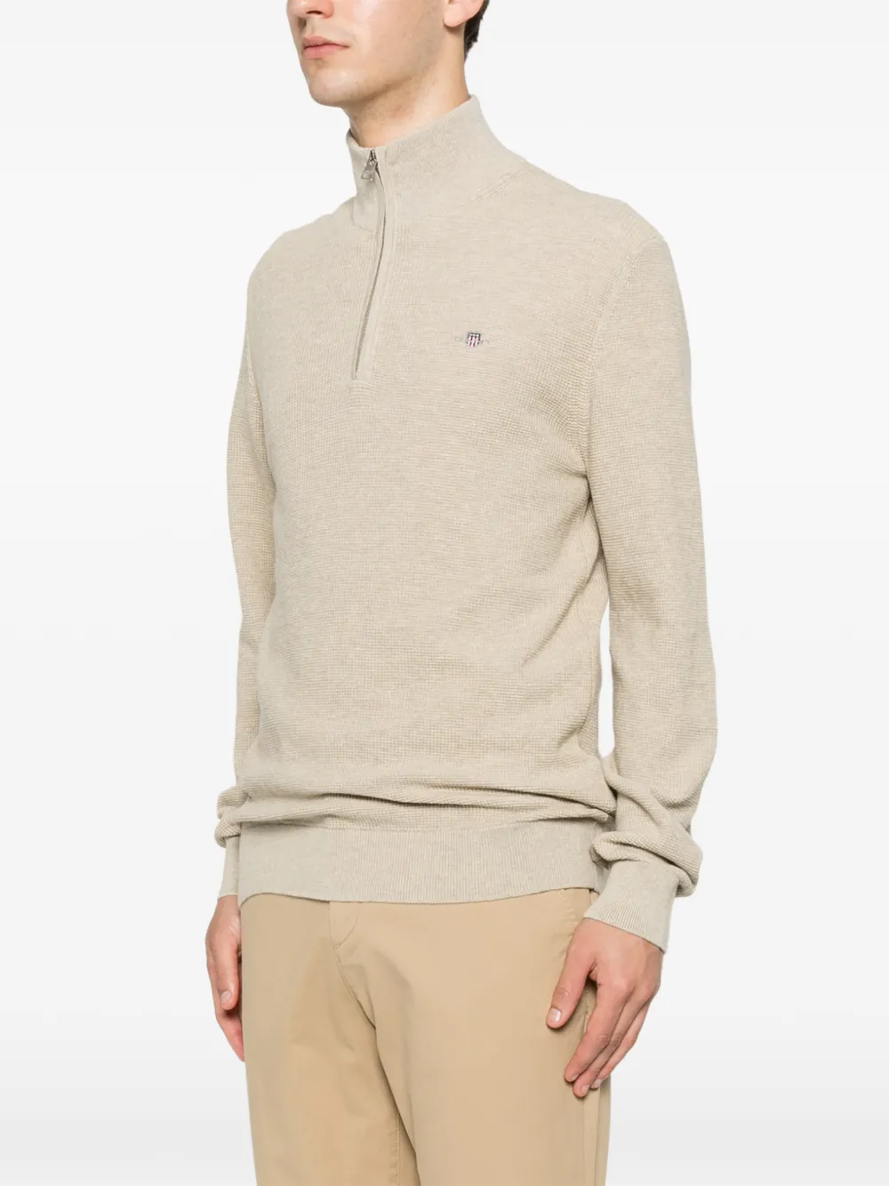 Gant Trui met geborduurd logo en kwartrits Beige
