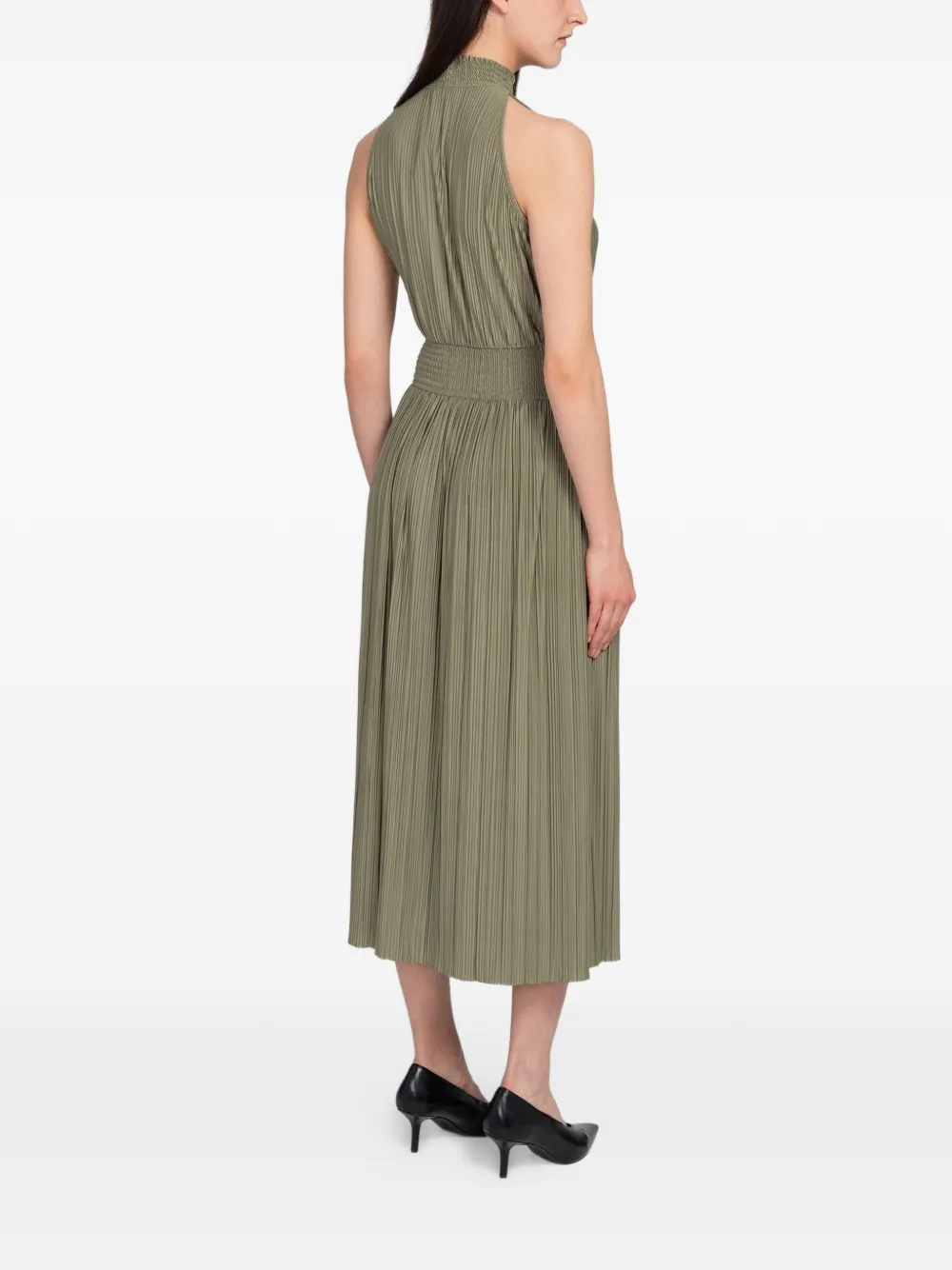 SAMSOE Uma geplooide midi-jurk met gesmockte taille Groen
