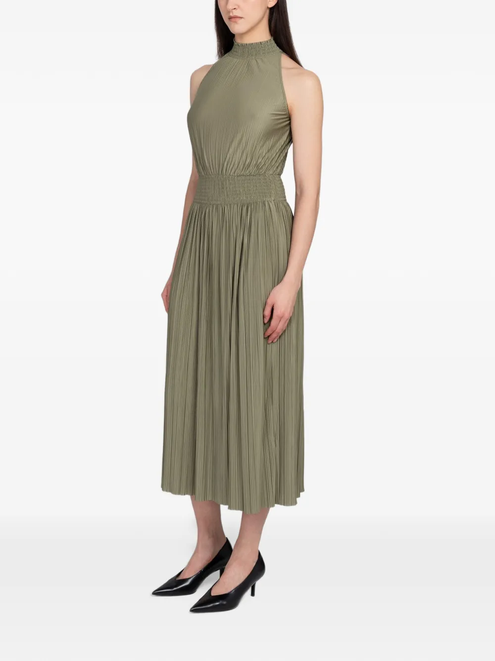SAMSOE Uma geplooide midi-jurk met gesmockte taille Groen