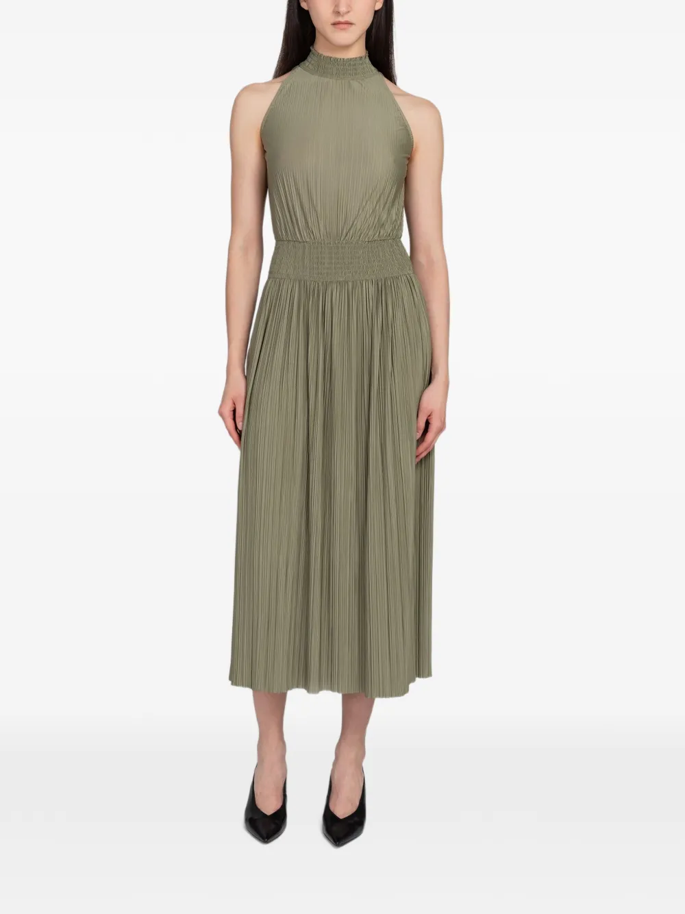 SAMSOE SAMSOE Uma pleated smocked-waist midi dress - Green