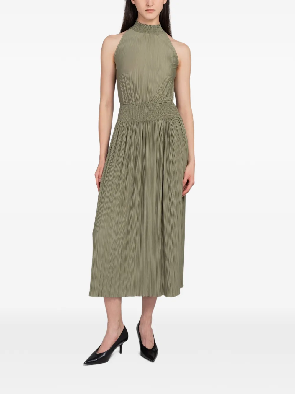 SAMSOE Uma geplooide midi-jurk met gesmockte taille Groen
