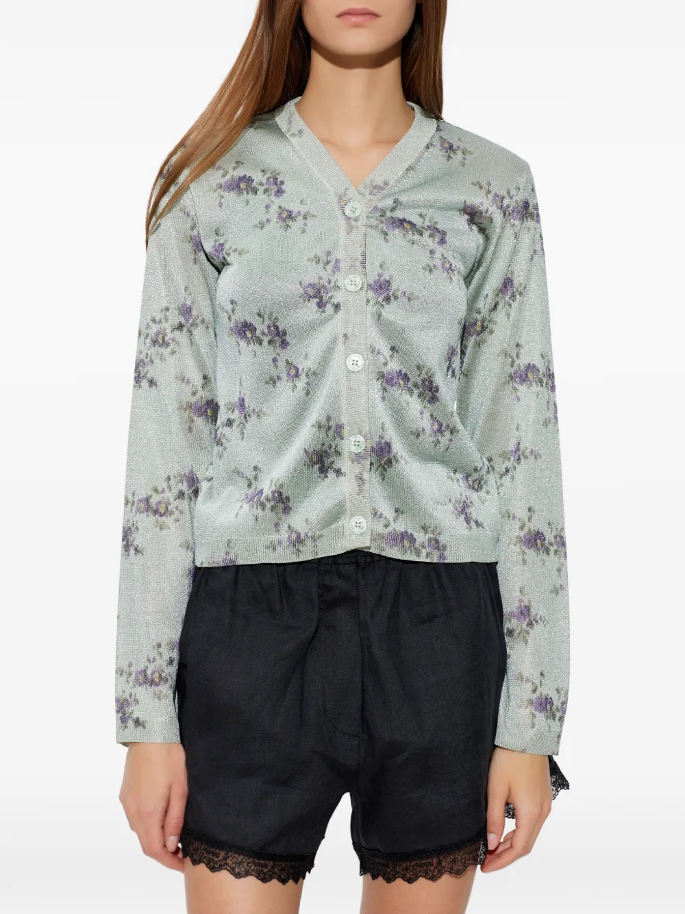 GANNI Vest met bloemenpatroon en metallic-effect Groen