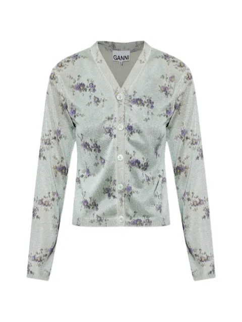 GANNI — floral-print metallic-effect cardigan