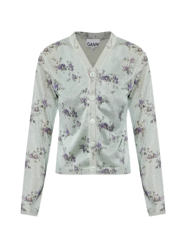 Ganni Cardigan with Print in Green