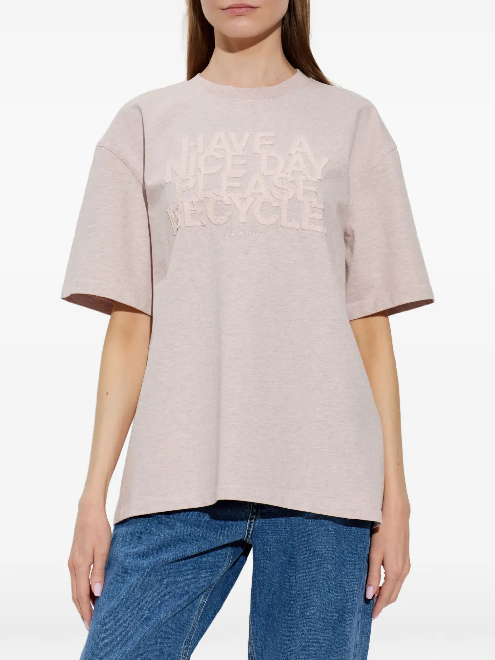 GANNI T-shirt met logo-applicatie Roze