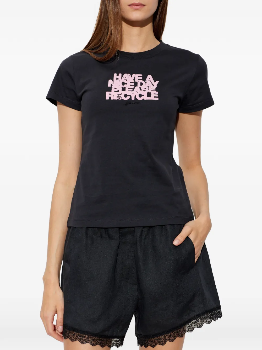 GANNI T-shirt met tekst Zwart