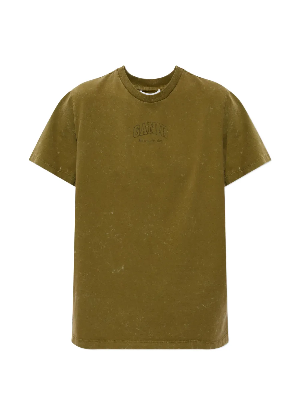 GANNI logo-print washed T-shirt - Grün