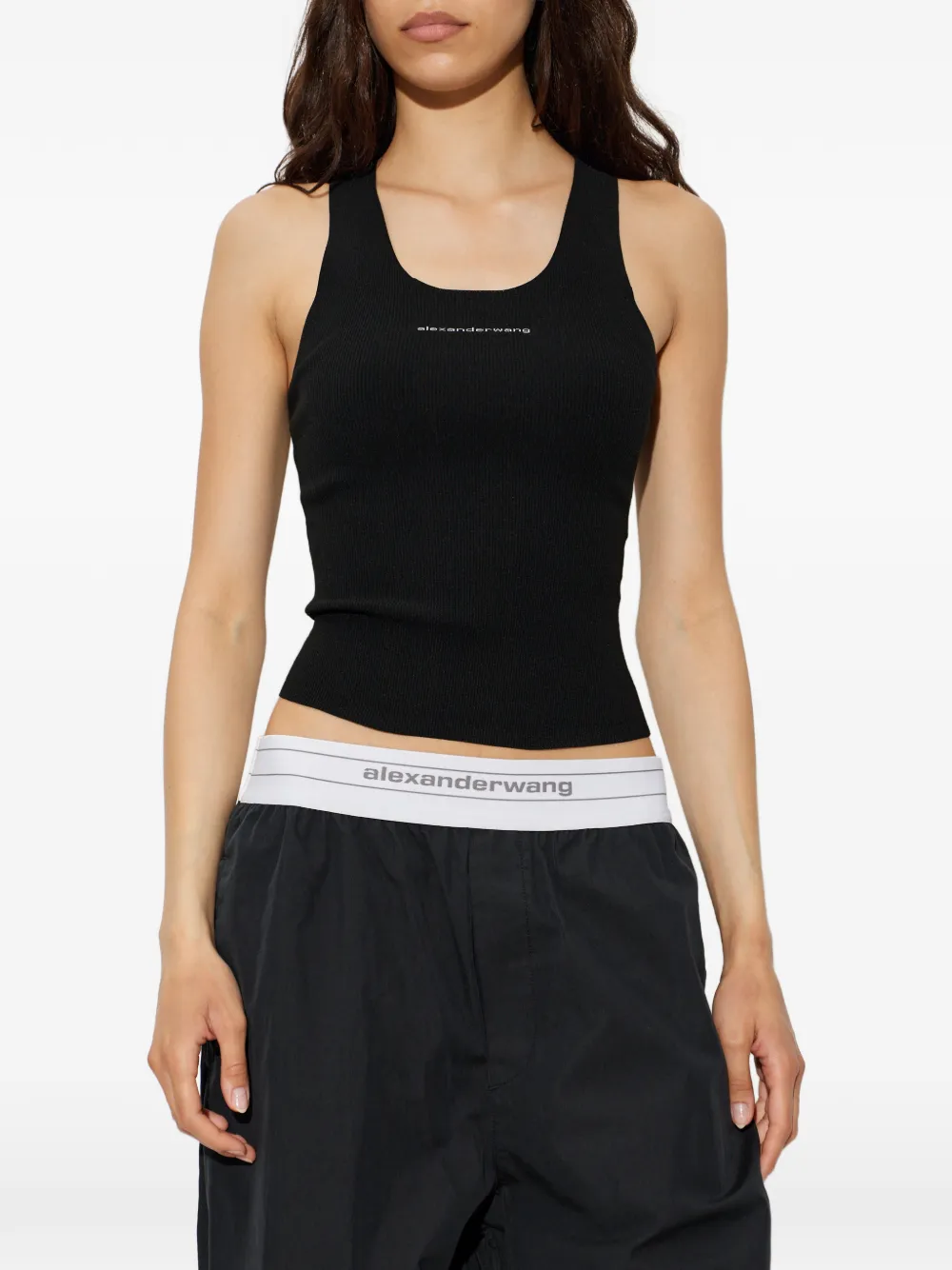 Alexander Wang Geribbelde top met logopatroon Zwart