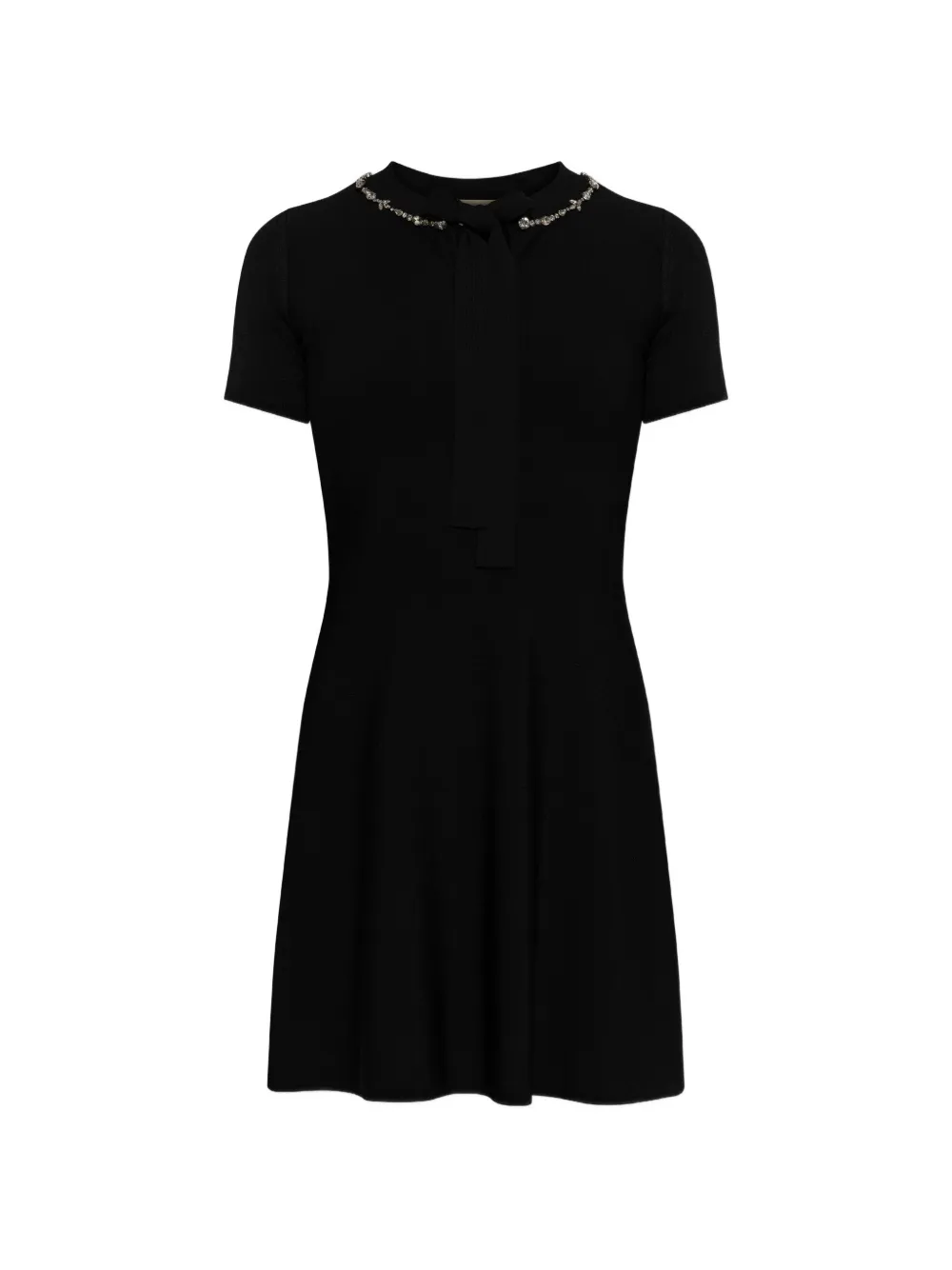 Valentino Garavani crystal-embellished pussy-bow mini dress - Nero