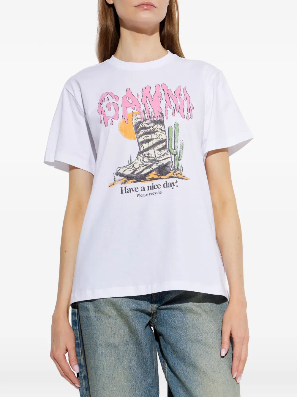 GANNI T-shirt met grafische print Wit