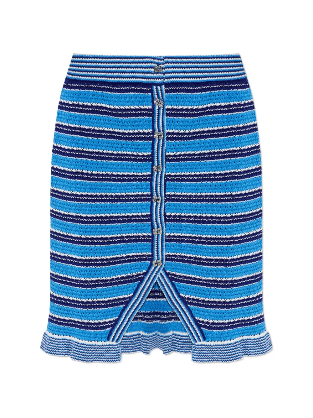 GANNI striped ruffled midi skirt - Blau