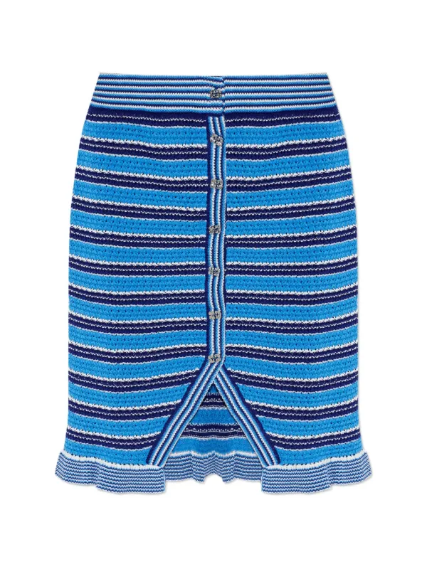 Ganni Striped Ruffled Midi Skirt in Blue