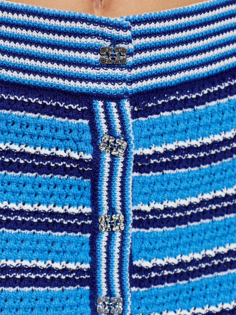 GANNI Gestreepte midi-rok met ruches Blauw