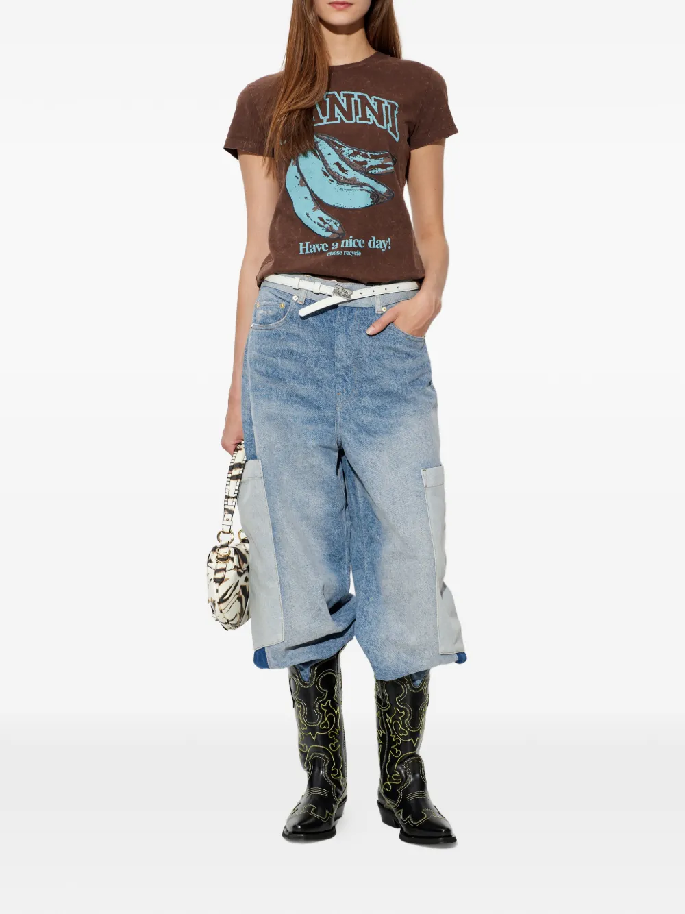 GANNI Katoenen T-shirt met grafische print Bruin