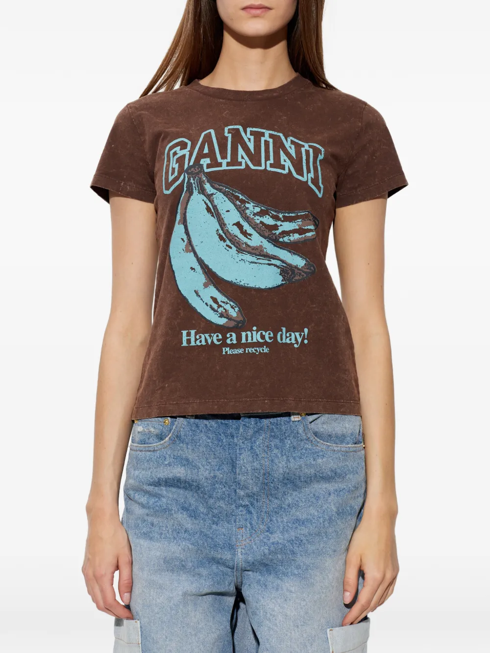 GANNI Katoenen T-shirt met grafische print Bruin