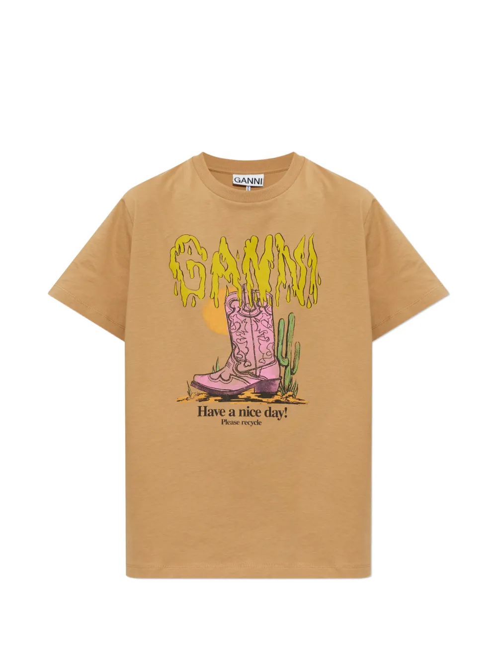 GANNI graphic-print T-shirt - Toni neutri