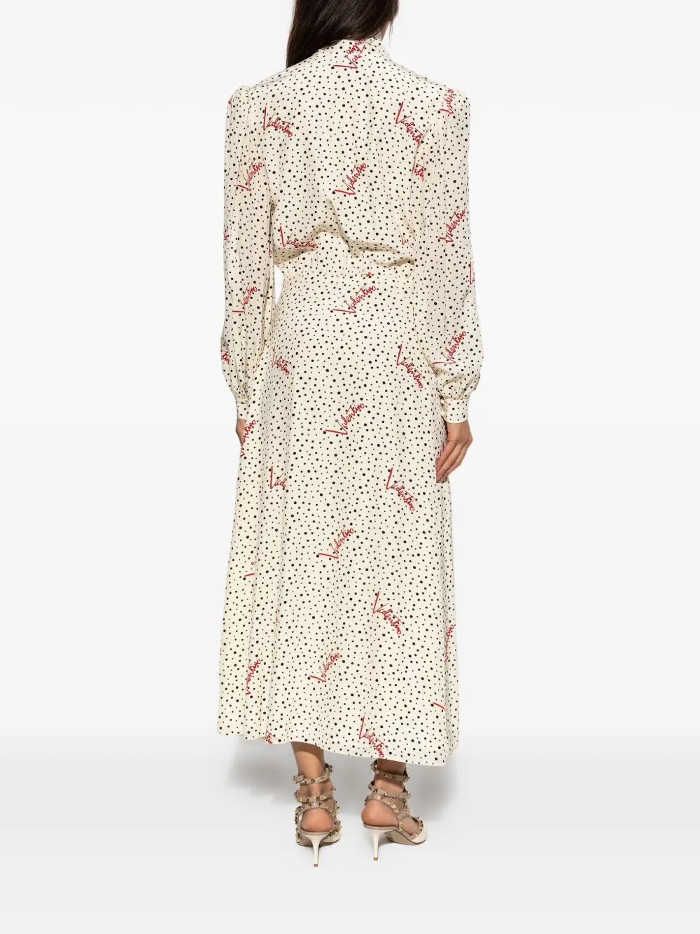 Valentino Garavani Jurk met strik en stippen Beige